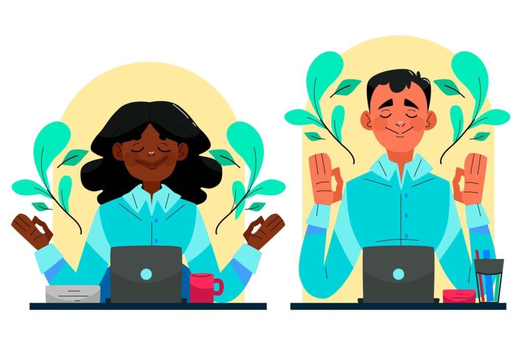 Ilustração de um homem e mulher meditando